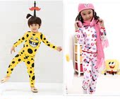 秋 新男童女童秋装2014新款儿童睡衣家居服套装加珊瑚绒海绵宝宝