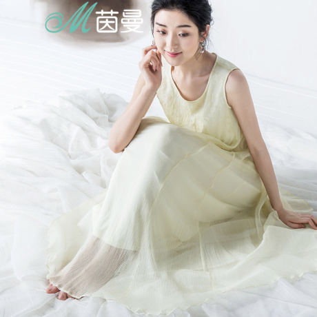 茵曼  2016夏装新款无袖真丝连衣裙女裙背心裙夏中长裙1862423842商品大图