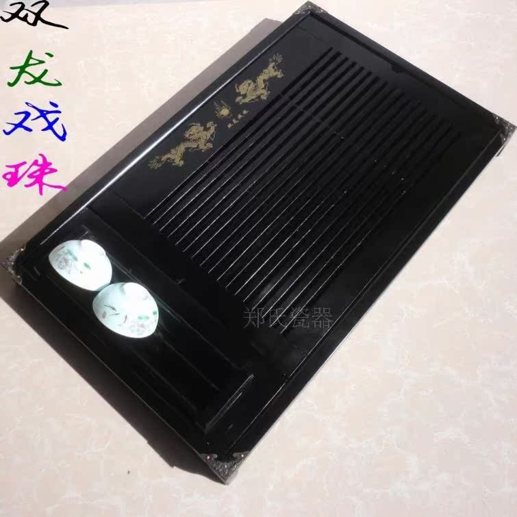 包邮木质茶盘陶瓷功夫茶具套装抽屉式木制托盘座优质双龙戏珠新款