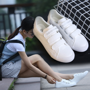 2017春天新品小白鞋女韩版百搭休闲魔术贴帆布鞋平底学生板鞋女鞋