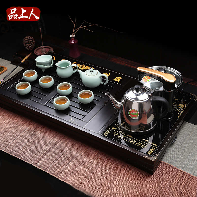茶具整套四合一实木茶盘功夫茶带电磁炉套装茶台排水特价家用荼具