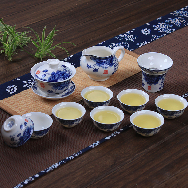 景德镇青花瓷整套陶瓷功夫茶具套装德化白瓷茶具盖碗茶杯礼品茶具