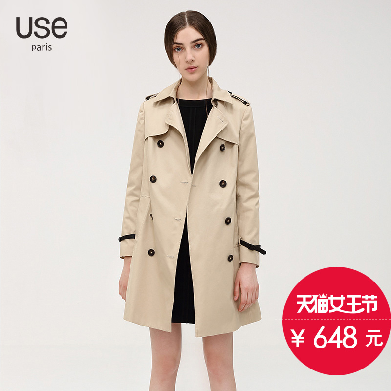 棉风衣卡其色双排春装简约外套新款USE2016