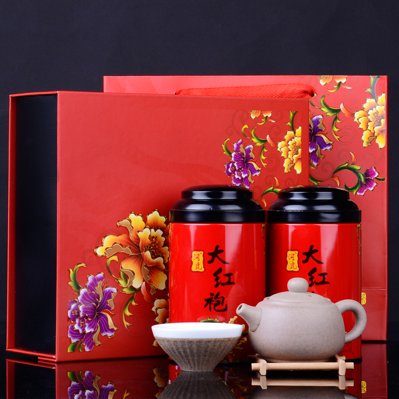 润虎 大红袍茶叶礼盒装武夷山乌龙茶武夷岩茶 牡丹花开礼品茶