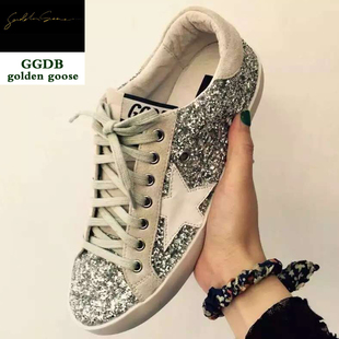 goldengoose/ggdb女鞋韩国代购银色五角星做旧亮片系带休闲鞋板鞋