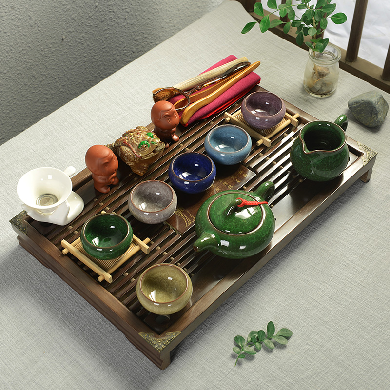 万道新品冰裂釉陶瓷茶杯整套功夫茶具套装实木茶盘茶海 特价包邮