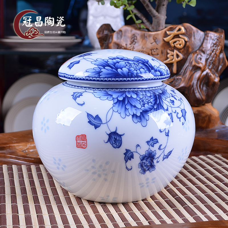 冠昌景德镇茶叶罐陶瓷大号茶罐密封罐青花瓷1斤装茶叶密封罐包邮
