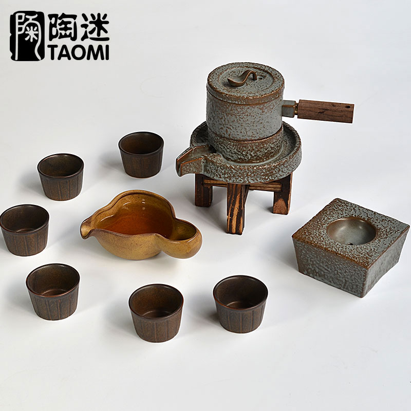 陶迷时来运转石磨粗陶瓷半全自动茶具套装懒人防烫功夫冲泡茶器