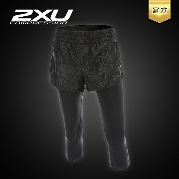 2XU 女运动短裤 内含压缩七分裤 跑步健身瑜伽训练裤WR4102B