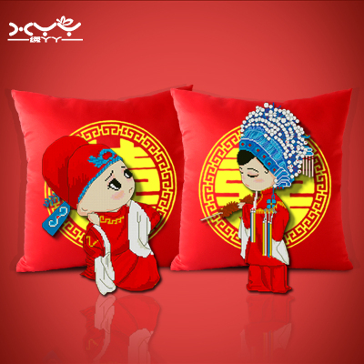 十字绣抱枕情侣一对卧室新款可爱卡通客厅婚礼
