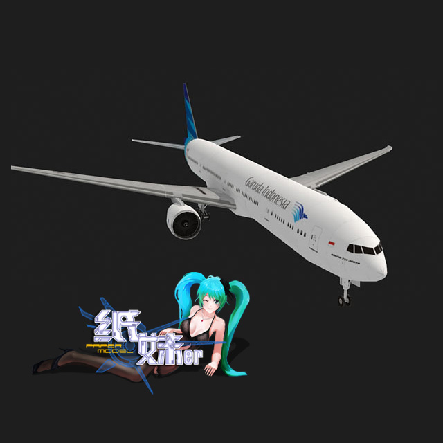 【纸妹儿】印尼航空-波音777-300er-客机-3d纸模型图纸-diy