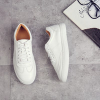 韩版系带皮面小白鞋女 情侣鞋春季2016新款学