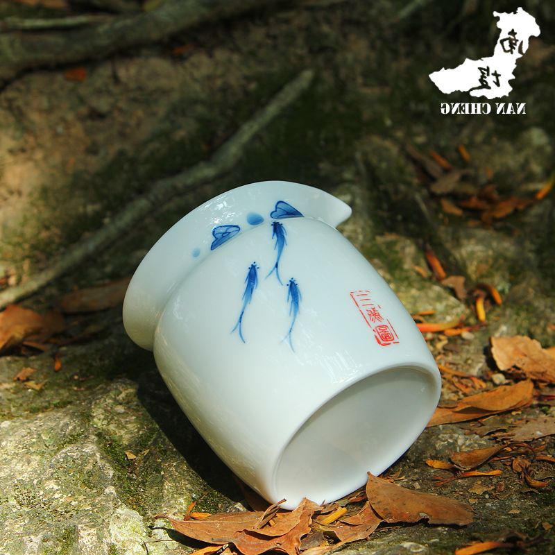 热卖南埕品牌 公道杯 纯手绘三鱼图高白瓷茶海 陶瓷功夫茶具茶道