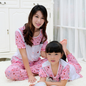 <em>亲子睡衣纯棉</em> 女童短袖长裤家居服 春夏季套装
