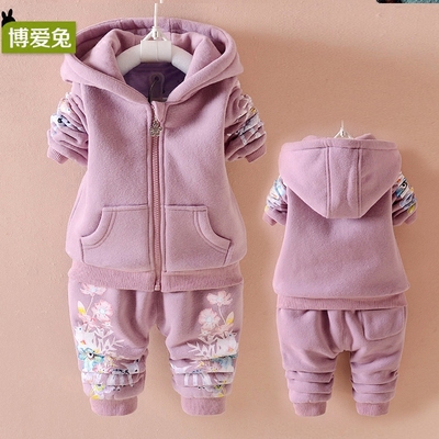 女宝宝冬装套装加厚棉衣冬季0-1-3岁2女童婴儿