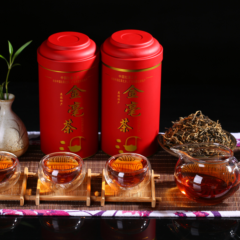 金毫广东英红九号英德红茶红茶叶英红9号精美2铁罐200g装礼盒包邮