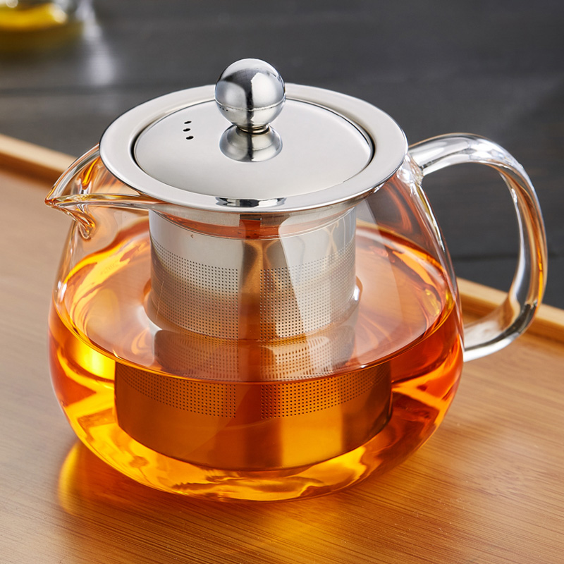 绿昌明耐热玻璃茶壶泡花茶壶不锈钢加厚茶具 带过滤 耐高温泡茶器