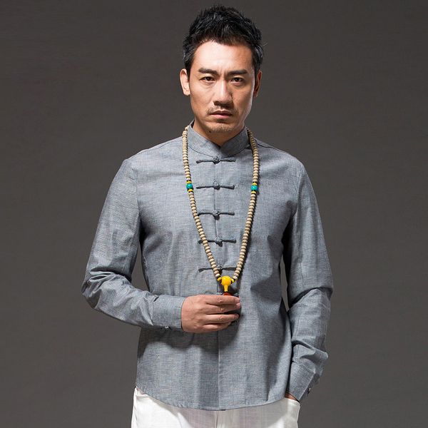 正品男民族服装 中国风 盘扣长袖 立领中式衬衫