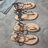 珍珠T字 搭扣名媛风百搭潮流 女鞋 平底鞋 时尚 清新淑女凉鞋 夏季新款