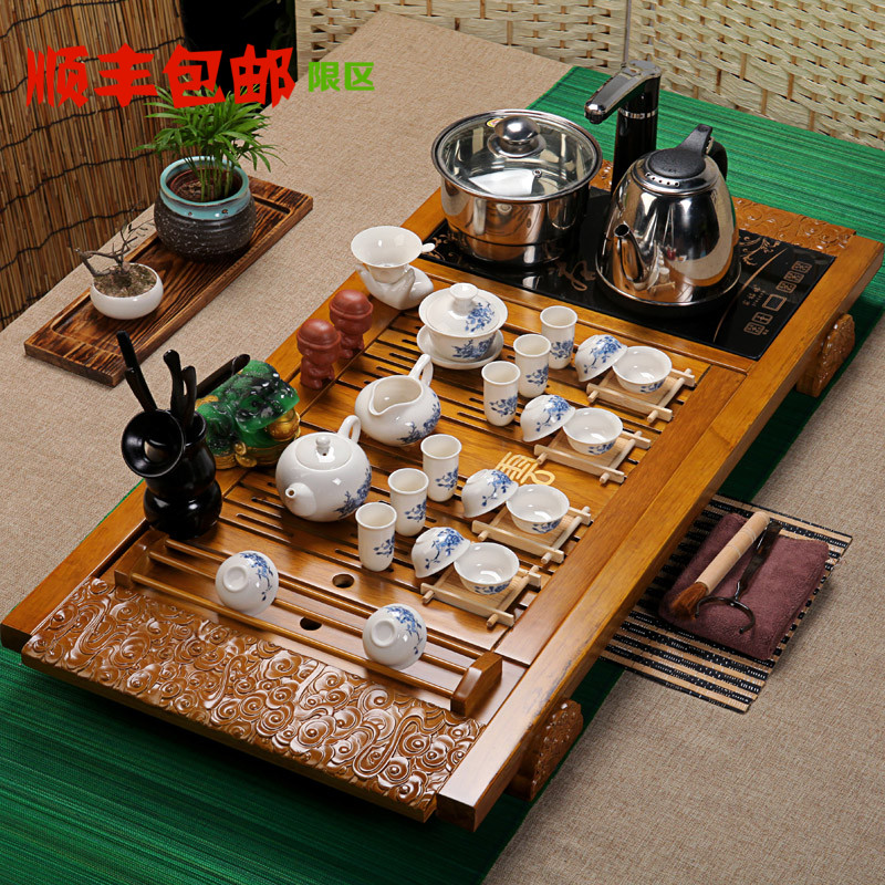 祥云紫砂陶瓷功夫茶具茶盘四合一电磁炉整套汝窑套装特价茶海茶台