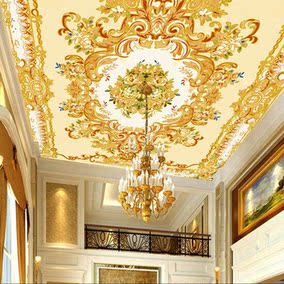 尤蔓3d立体欧式顶面吊顶壁纸壁画酒店客厅餐厅天花板墙布墙纸定制