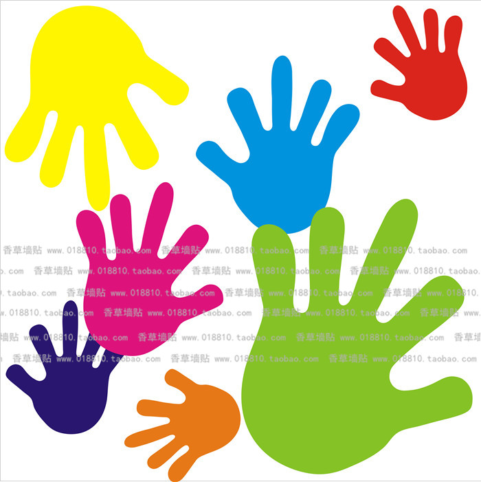 小手掌印背胶幼儿园儿童房彩色可爱装饰布置手印地贴墙贴纸