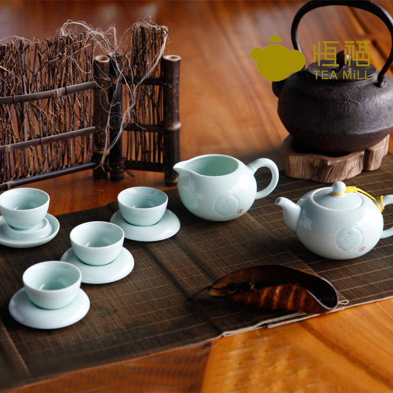 恒福功夫茶具 景德镇陶瓷青瓷整套套装 特价越窑古意茶组