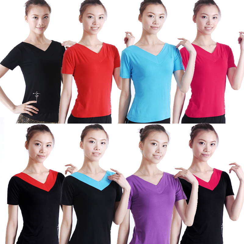 广场舞服装新款舞蹈服短袖上衣拉丁舞服装练功服健身服女千千舞灵