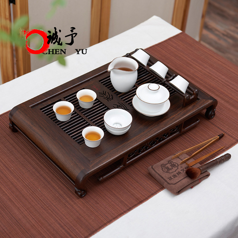 汉唐 黑檀实木茶盘大号茶台茶海抽屉式储水盛水排水功夫茶具特价