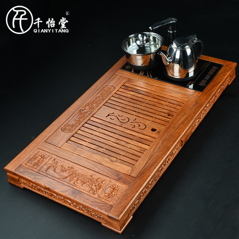千怡堂 花梨木茶盘实木整块嵌入式四合一电磁炉大号功夫茶具茶台