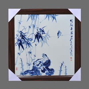 景德镇陶瓷器 刘述武手绘竹报平安瓷板画装饰画 家居工艺品摆件