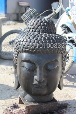 仿古青石佛头石雕人物装饰摆件石头佛像石刻头像释迦牟尼雕像ft01
