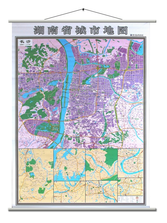 送无痕钉 长沙市地图挂图 湖南省地图挂图正反面印刷