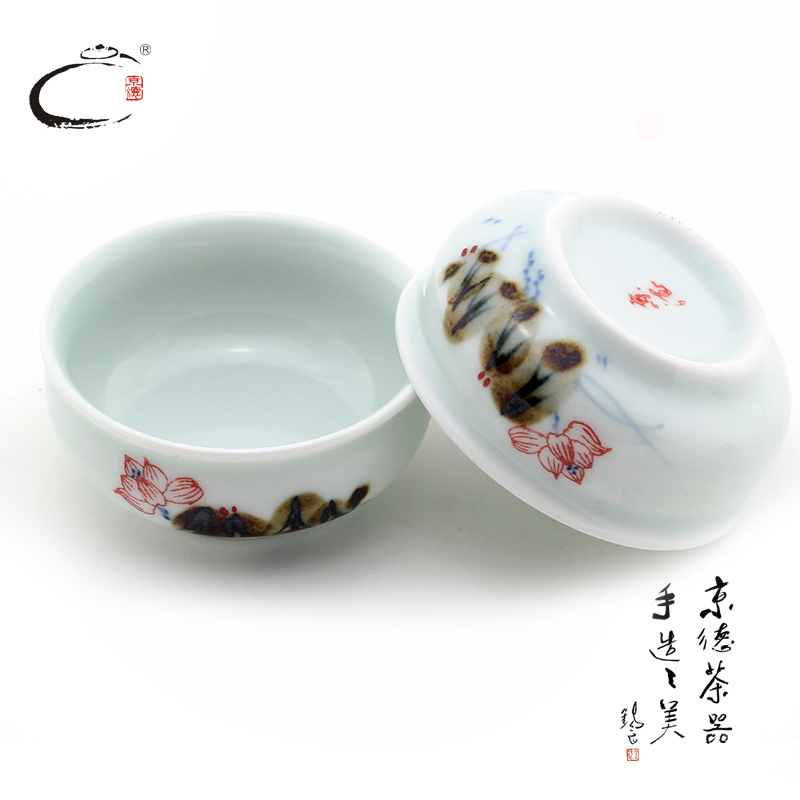 京德 贵和祥 手绘窑变莲花反口杯 景德镇陶瓷功夫茶杯茶碗品茗杯