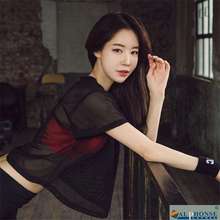 T恤罩衫 跑步运动防晒速干上衣黑网纱女 春夏瑜伽服健身房透明长袖