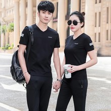 情侣运动套装春秋男士跑步运动服套装时尚女款修身套服休闲两件套