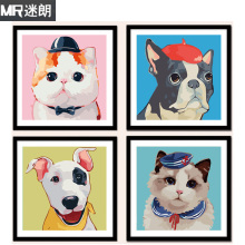 手绘装 饰画 迷朗diy数字油画儿童房卡通小动物狗猫萌宠物填色数码