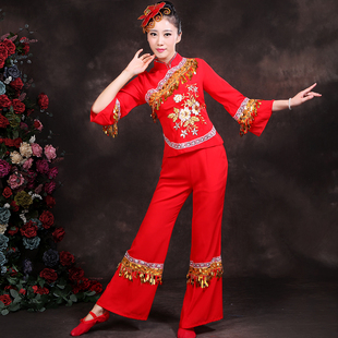 红色喜庆秧歌腰鼓2016新款汉民族舞蹈演出民