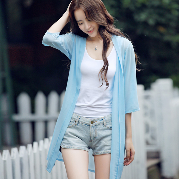 正品<em>雪纺</em>衫 <em>2015</em>防晒衣服女式<em>长袖</em> 中<em>长款</em> <em>开衫</em>