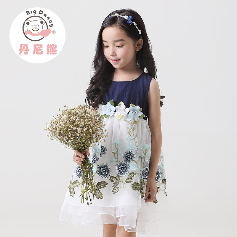 丹尼熊童装2016夏装女童连衣裙碎花印花雪纺背心裙蝴蝶结bq1691价格