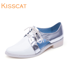KISS CAT/接吻猫2015新款清新拼接真皮鞋气质学院风系带深口单鞋图片