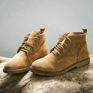 平底磨砂真皮圆头短靴