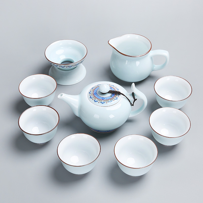 德化白瓷手绘青花瓷功夫茶具套装礼品陶瓷青瓷盖碗茶壶茶杯特价
