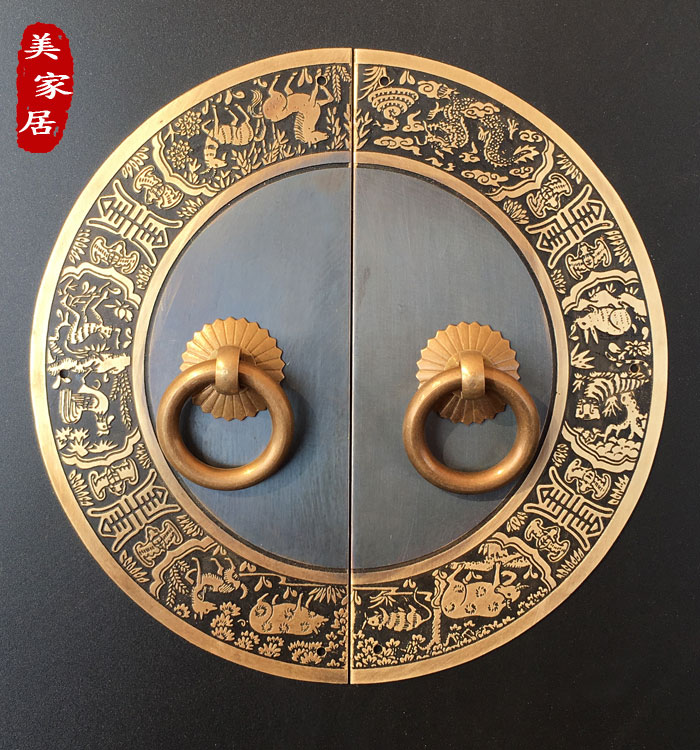 新中式橱柜拉手仿古衣柜书柜把手复古家具五金铜配件圆形柜子拉环