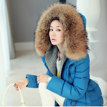 VIVIYIHUA正品 2013韩版大码冬装 加厚大毛领中长款羽绒服女外套