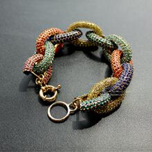 柔软猫 出口欧美奢华高端彩色满钻连接环环相扣夸张手链