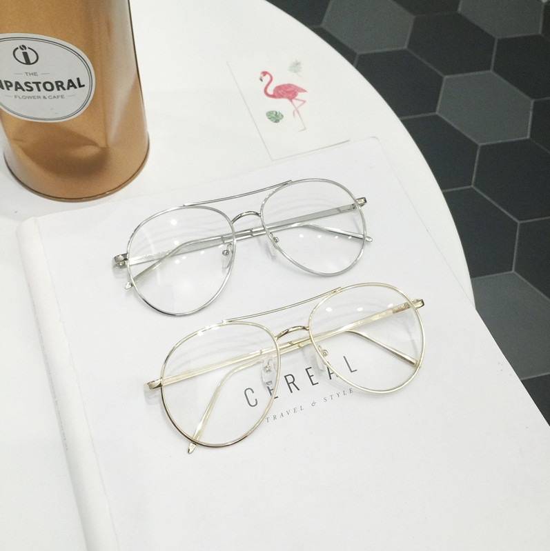 易烊千玺红秀同款平光镜细边大框金属蛤蟆镜男