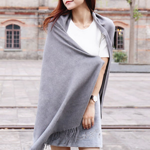 纯色仿羊绒流苏围巾披肩
