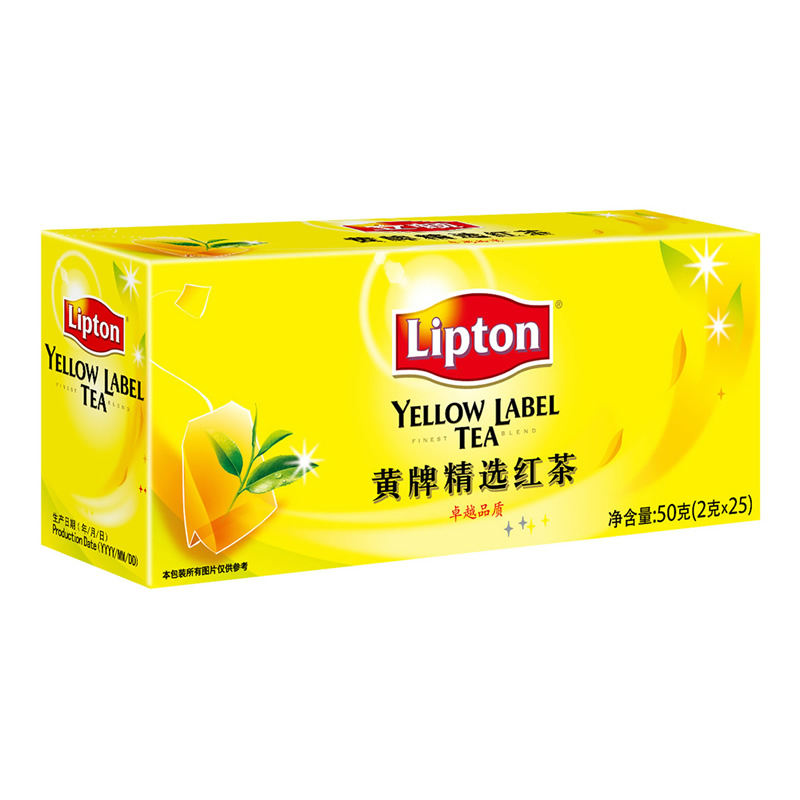 两盒包邮】lipton/立顿红茶袋泡茶 黄牌精选红茶50克 25包s25茶包