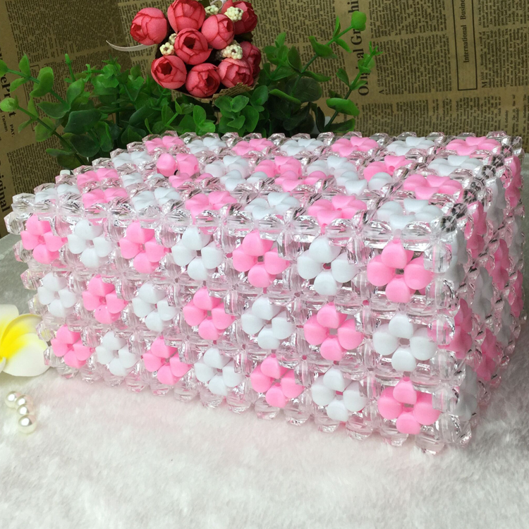 diy创意手工家居摆件串珠雪花抽纸盒亚克力散珠子纸巾